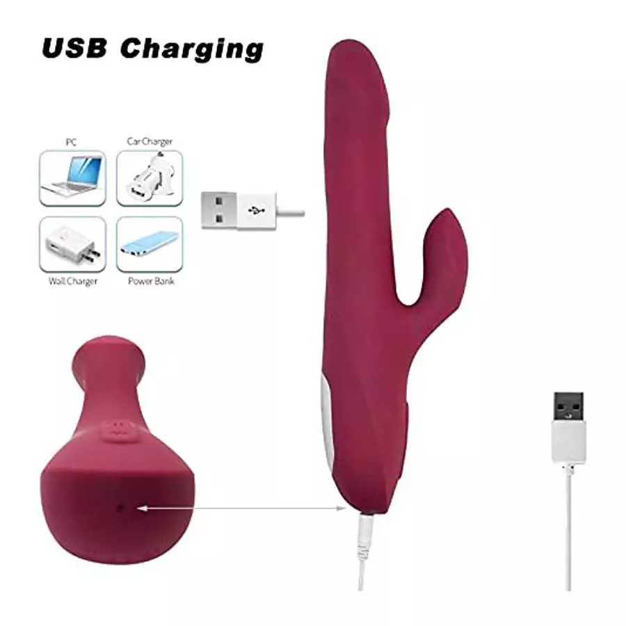 Beaded Ring Thrusting Vibrator, 10" Quadruple Action Female Pleasure Tool Clit Stimulator, Rotating G-Spot Vibrator , 5 Rotating