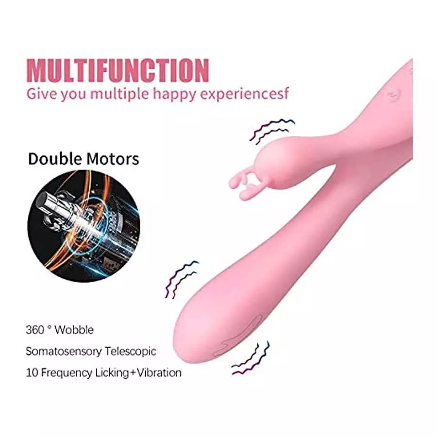 Yuan Art Canvas 2022 New G Spot Rabbit Vibrator Dildo for Women, Bunny Ears Tongue Licking Clitorals Stimulator Vibrating Dildo 