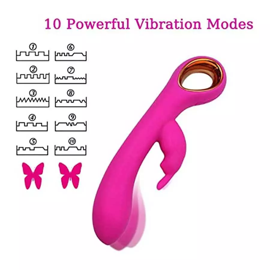 Leseox G-spot Rabbit Vibrator, Waterproof Vibrating Dildo Massager for Clitoris G-spot Vagina Nipple Stimulation, 10 Powerful Vi