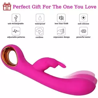 Leseox G-spot Rabbit Vibrator, Waterproof Vibrating Dildo Massager for Clitoris G-spot Vagina Nipple Stimulation, 10 Powerful Vi Leseox G-spot Rabbit Vibrator, Waterproof Vibrating Dildo Massager for Clitoris G-spot Vagina Nipple Stimulation, 10 Powerful Vi