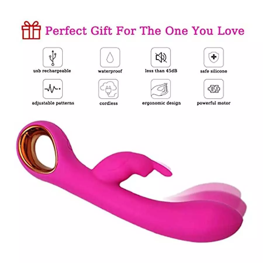 Leseox G-spot Rabbit Vibrator, Waterproof Vibrating Dildo Massager for Clitoris G-spot Vagina Nipple Stimulation, 10 Powerful Vi