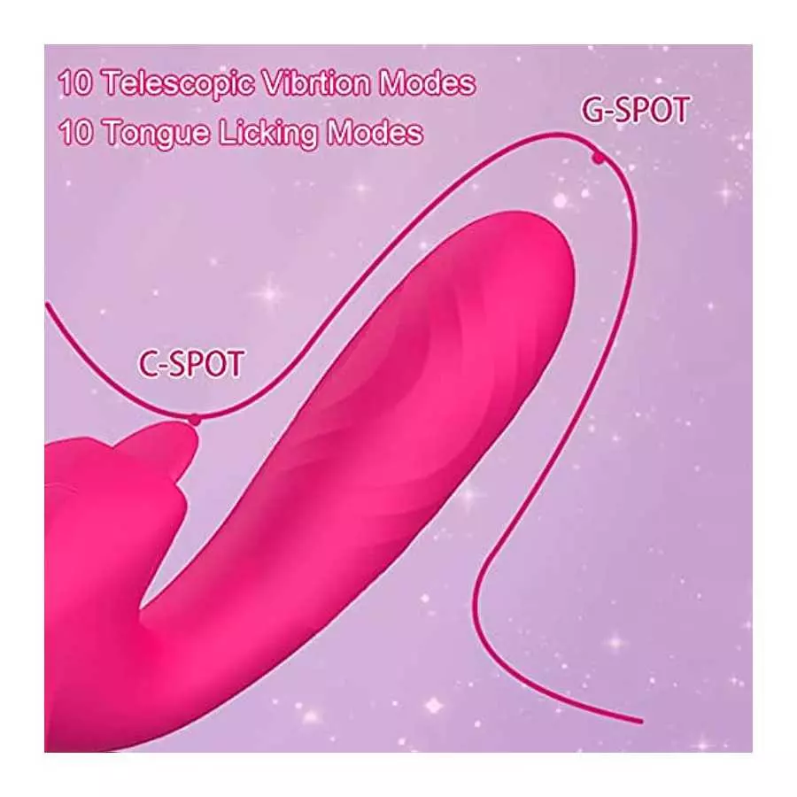 PowerRider 3 in 1 Thrusting Clitoral Stimulator , G Spot Tongue Licking Rabbit Dildo Vibrator with 10 Flapping & 10 Telescopic S