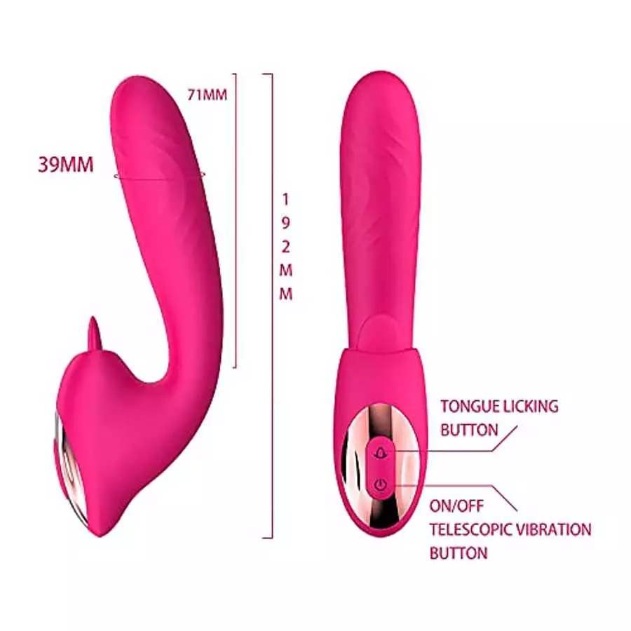 PowerRider 3 in 1 Thrusting Clitoral Stimulator , G Spot Tongue Licking Rabbit Dildo Vibrator with 10 Flapping & 10 Telescopic S