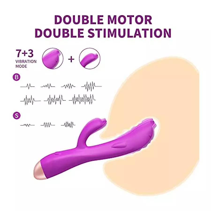 G Spot Clitoral Dolphin Silicone Vibrator, Dual Motor 7+3 Vibration Mode Vaginal Stimulator, Waterproof and Rechargeable Dildo R