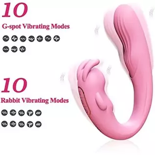 Rabbit G-Spot Dildo Vibrator Clitoris Stimulator with 10 Vibration Modes, Silicone Waterproof Powerful Vaginal Anal Maturbation 