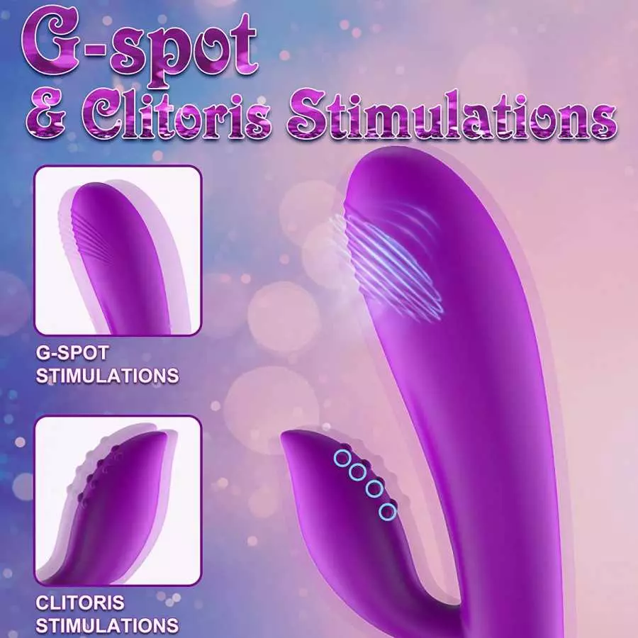 PUWCBZE G-Spot Dildo Rabbit Vibrator with 10 Vibration Modes, Clitoris Stimulator Dual Motor Massager Vaginal Anal Soft Silicone