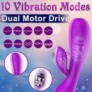 PUWCBZE G-Spot Dildo Rabbit Vibrator with 10 Vibration Modes, Clitoris Stimulator Dual Motor Massager Vaginal Anal Soft Silicone