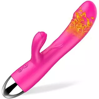 Rabbit Vibrator with Heating, 30 Powerful Vibrations G Spot Vibrator with Independent Clitoral Stimulator, Waterproof Rechargeab