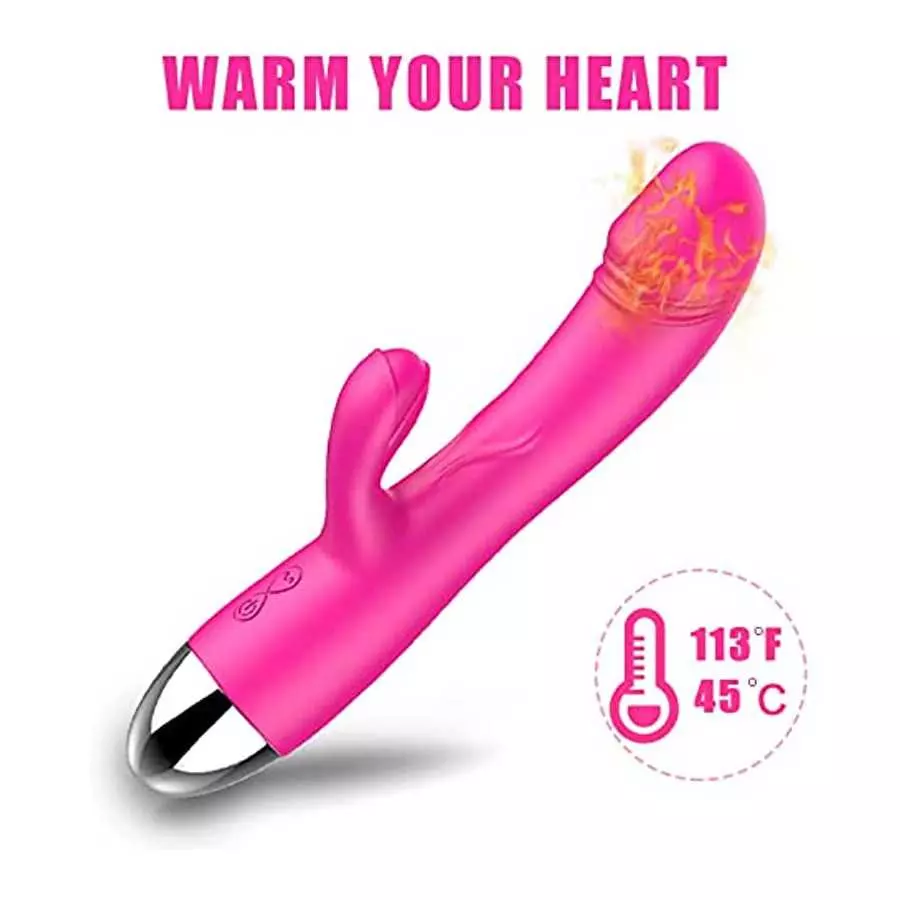 Rabbit Vibrator with Heating, 30 Powerful Vibrations G Spot Vibrator with Independent Clitoral Stimulator, Waterproof Rechargeab