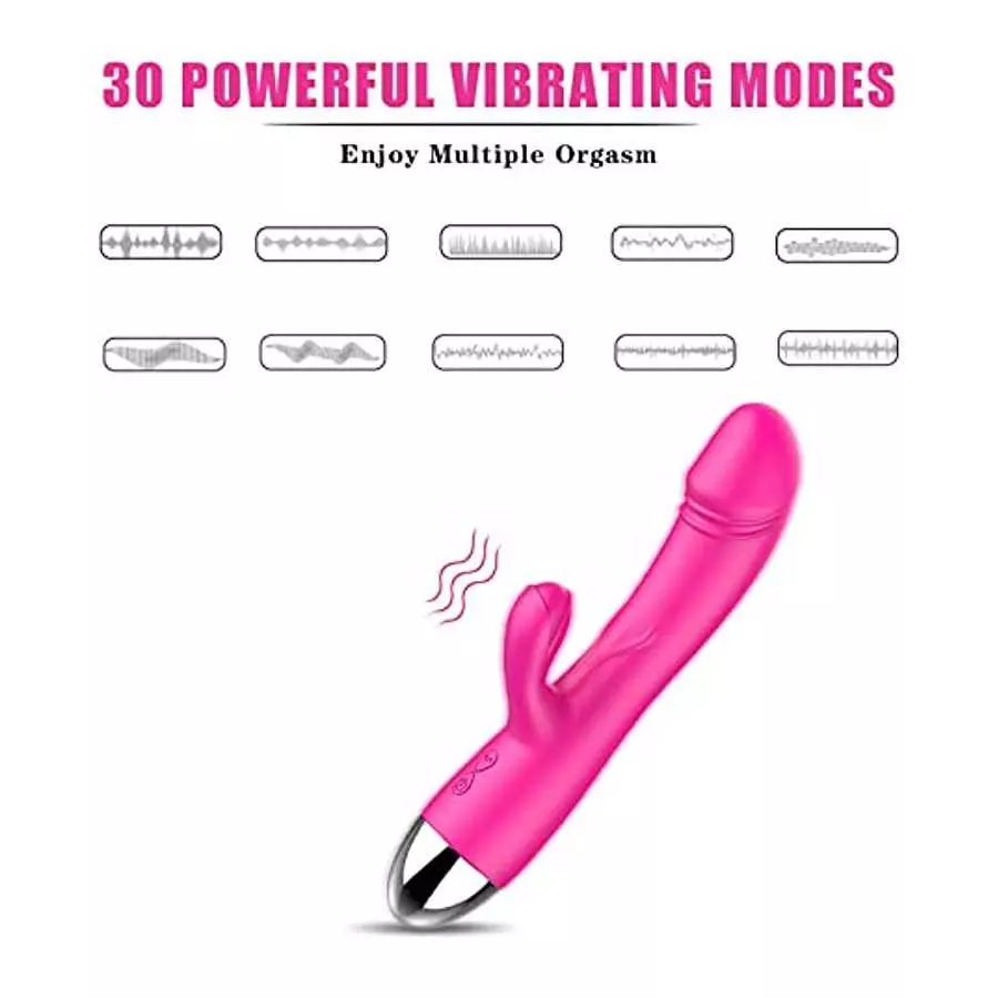 Rabbit Vibrator with Heating, 30 Powerful Vibrations G Spot Vibrator with Independent Clitoral Stimulator, Waterproof Rechargeab