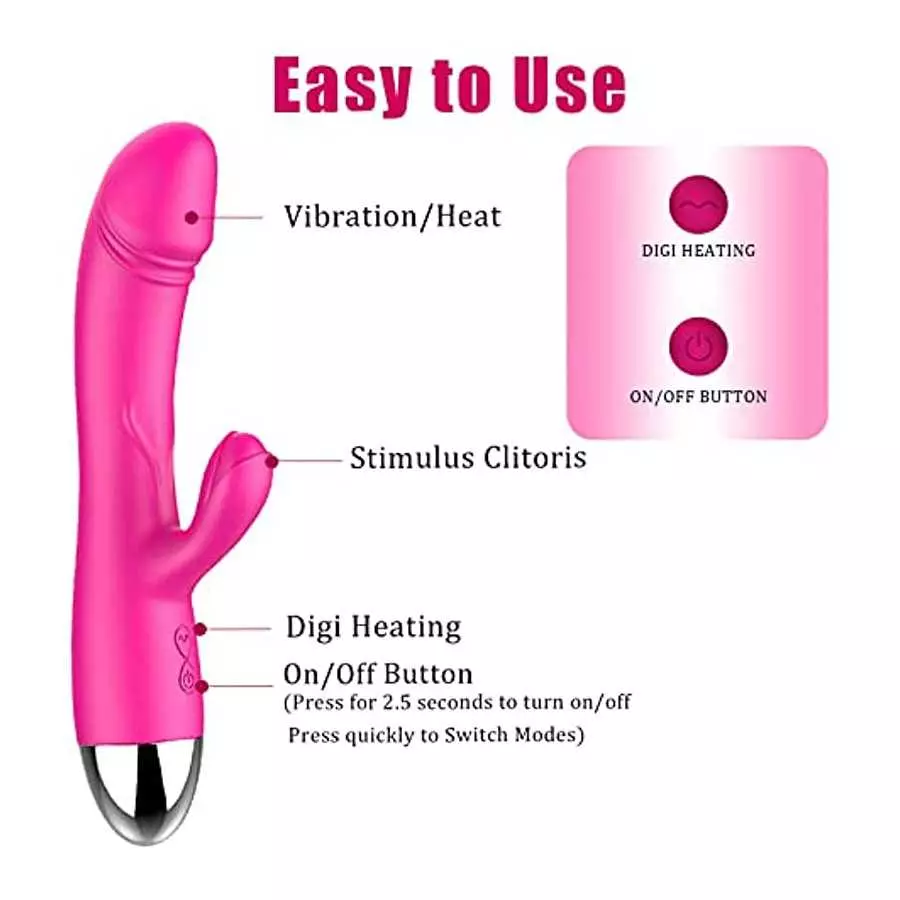 Rabbit Vibrator with Heating, 30 Powerful Vibrations G Spot Vibrator with Independent Clitoral Stimulator, Waterproof Rechargeab