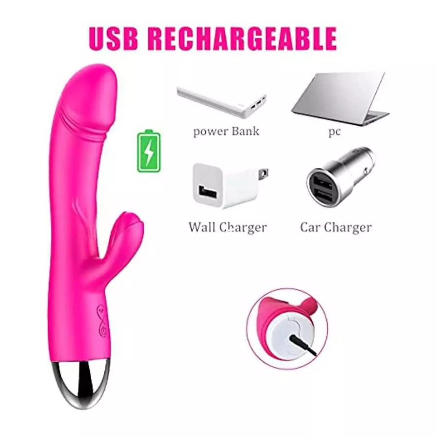 Rabbit Vibrator with Heating, 30 Powerful Vibrations G Spot Vibrator with Independent Clitoral Stimulator, Waterproof Rechargeab