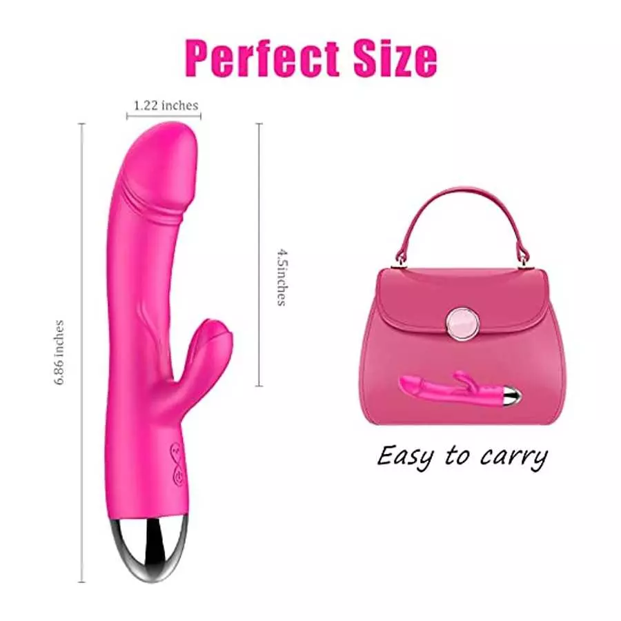 Rabbit Vibrator with Heating, 30 Powerful Vibrations G Spot Vibrator with Independent Clitoral Stimulator, Waterproof Rechargeab