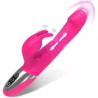 G Spot Thrusting Rabbit Vibrator Dildo for Female, 3 in 1 Silicone Sex Toy with Realistic Glans for Clitoral Anal Stimulation, 7