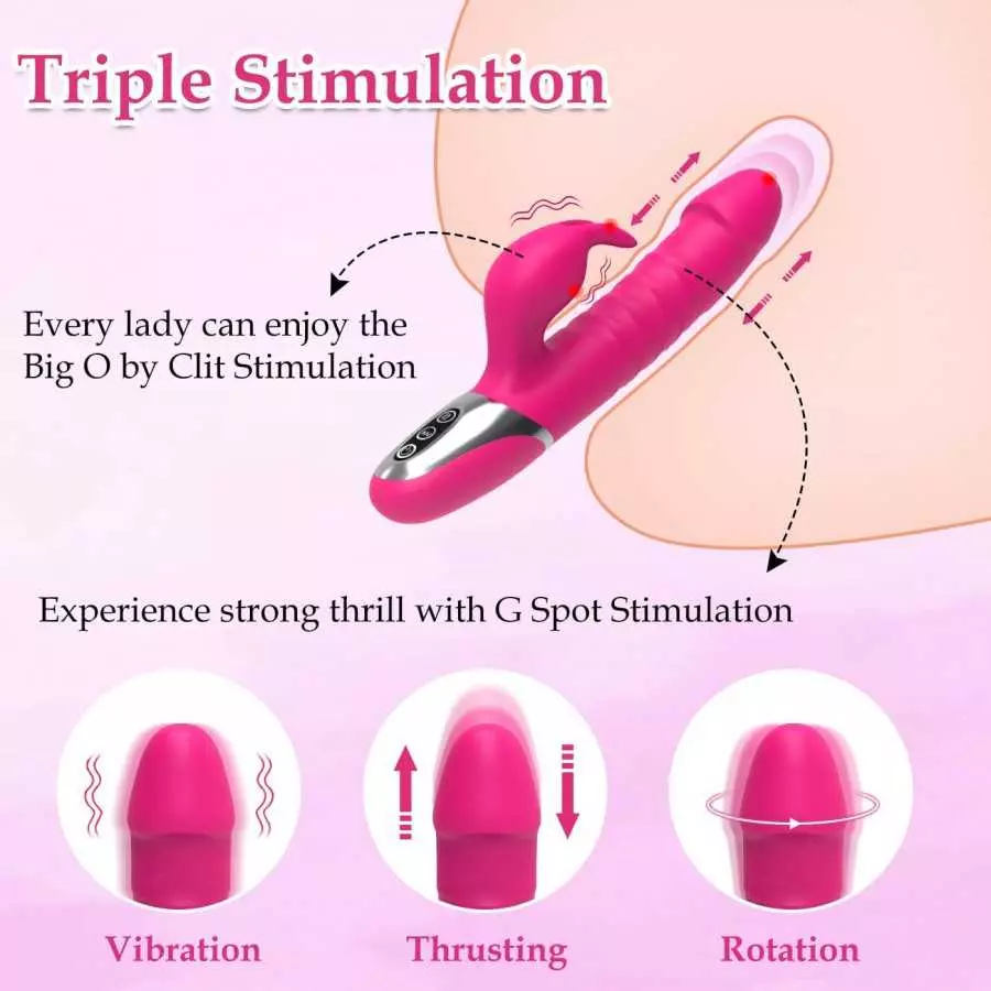 G Spot Thrusting Rabbit Vibrator Dildo for Female, 3 in 1 Silicone Sex Toy with Realistic Glans for Clitoral Anal Stimulation, 7