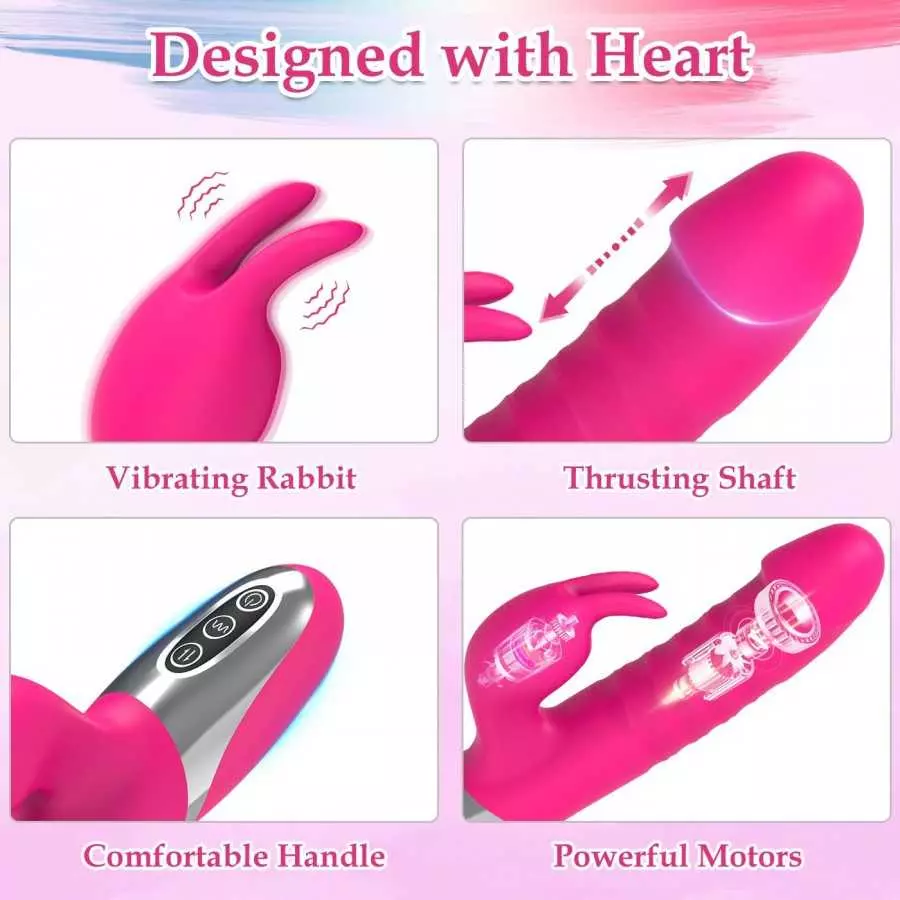 G Spot Thrusting Rabbit Vibrator Dildo for Female, 3 in 1 Silicone Sex Toy with Realistic Glans for Clitoral Anal Stimulation, 7