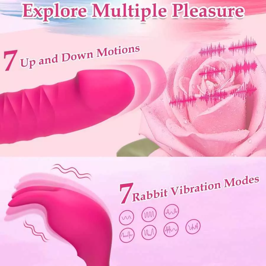 G Spot Thrusting Rabbit Vibrator Dildo for Female, 3 in 1 Silicone Sex Toy with Realistic Glans for Clitoral Anal Stimulation, 7