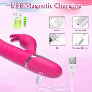 G Spot Thrusting Rabbit Vibrator Dildo for Female, 3 in 1 Silicone Sex Toy with Realistic Glans for Clitoral Anal Stimulation, 7