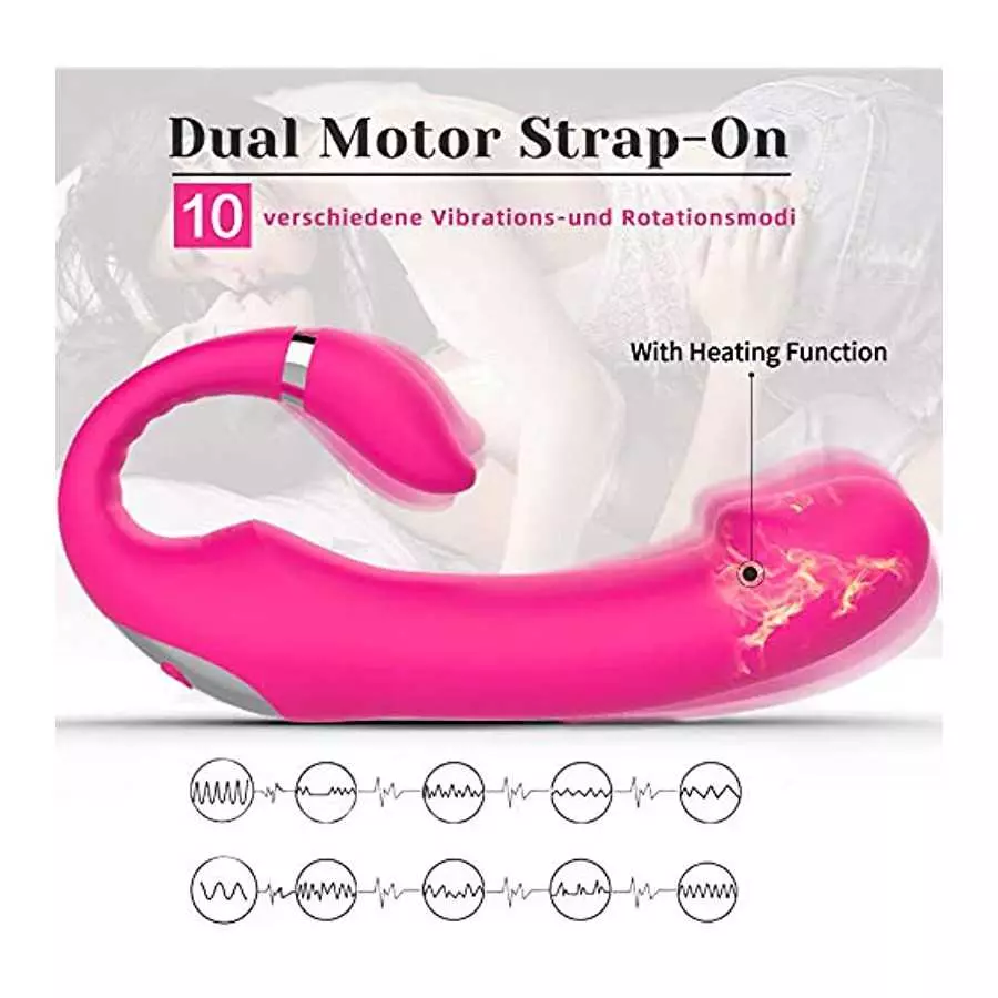 Btrenea Strap Dildo Vibrator Adult Toy for G Spot and Clit Stimulation, Silent, Waterproof, Heated, with 10 Vibration Modes, Rec