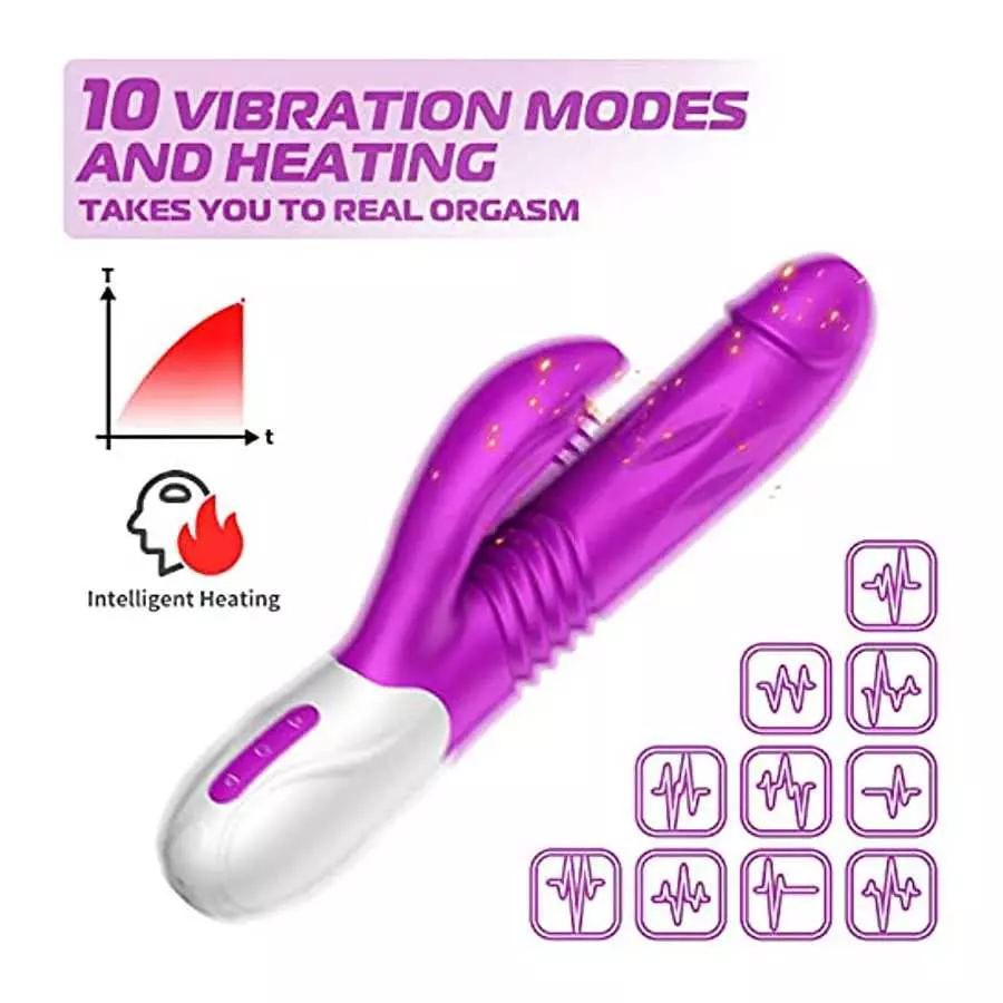 3 in 1 Thrusting G Spot Vibrator Clitoral Stimulator Massager, Waterproof Rabbit Dildo Vibrating with 7 Powerful Vibrations Rech