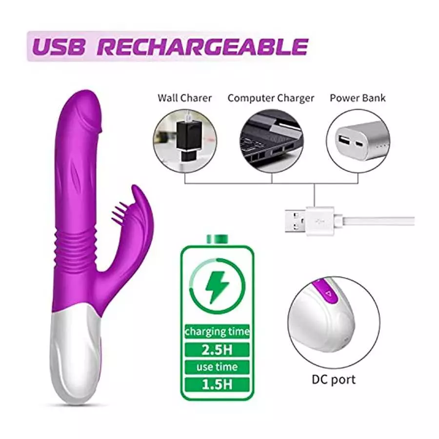 3 in 1 Thrusting G Spot Vibrator Clitoral Stimulator Massager, Waterproof Rabbit Dildo Vibrating with 7 Powerful Vibrations Rech