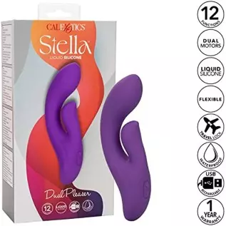 CalExotics Stella™ Liquid Silicone Dual Pleaser – Premium Rechargeable Rabbit Massager Vibrator – Sex Toy for Women - Purple