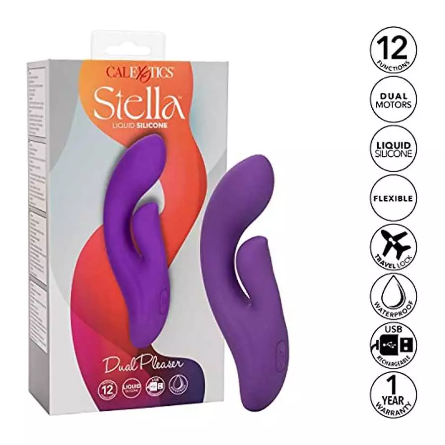 CalExotics Stella™ Liquid Silicone Dual Pleaser – Premium Rechargeable Rabbit Massager Vibrator – Sex Toy for Women - Purple