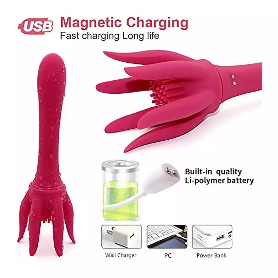 OOXOO Octopus Massager, Rose Sex Toys for Clitoris G-spot Stimulation, Waterproof Dildo Vibrator, with 10 Vibration Modes, Adult