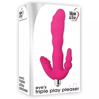 Adam & Eve Eve’s Triple Play Pleaser Vibrator, Pink | Waterproof Silicone G Spot Vibrator, Clit Stimulator and Butt Plug in One 