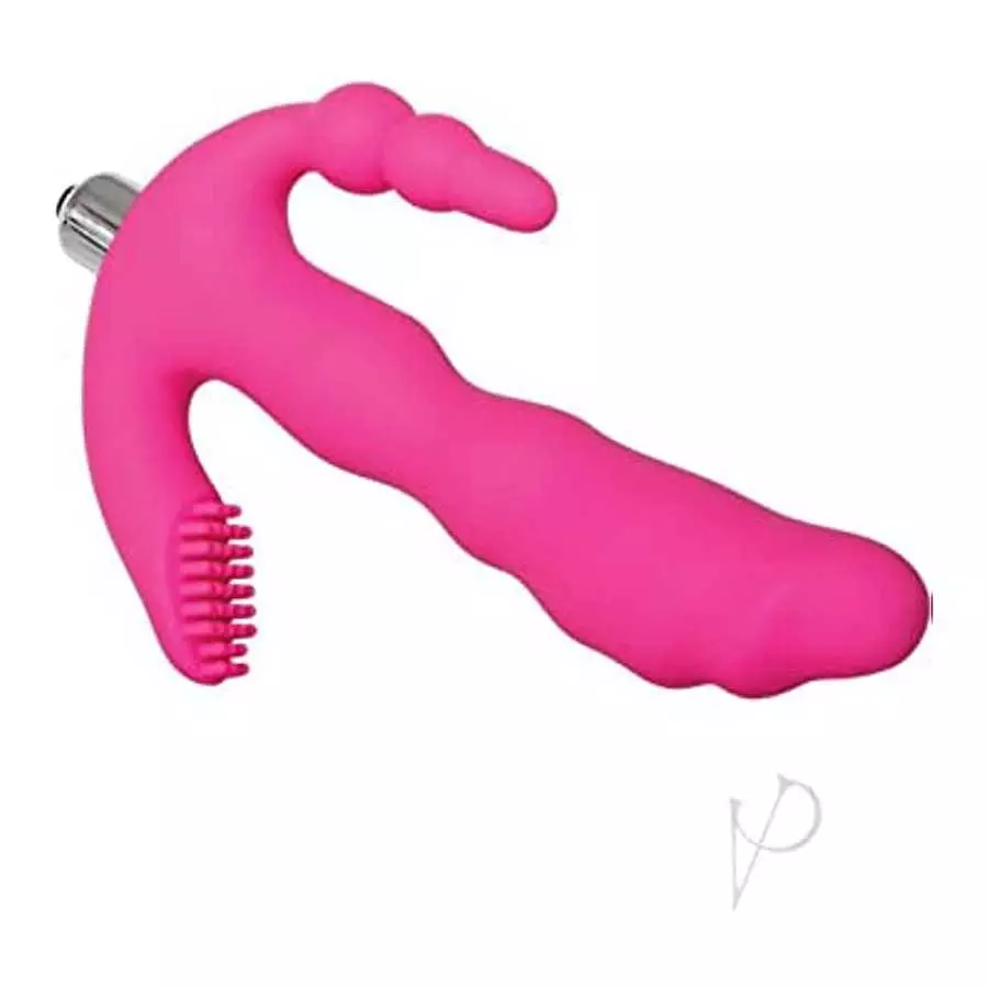 Adam & Eve Eve’s Triple Play Pleaser Vibrator, Pink | Waterproof Silicone G Spot Vibrator, Clit Stimulator and Butt Plug in One 