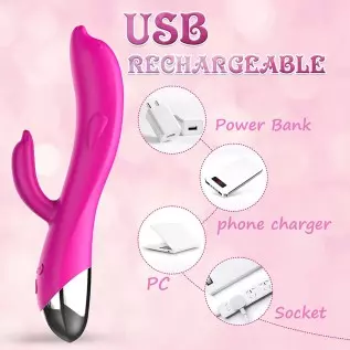 PUWCBZE G-Spot Rabbit Vibrator Dildo with 6 Vibration Modes, Clitoris Stimulator Vaginal Anal Nipple Massager for Soft Silicone,