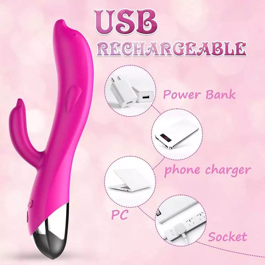 PUWCBZE G-Spot Rabbit Vibrator Dildo with 6 Vibration Modes, Clitoris Stimulator Vaginal Anal Nipple Massager for Soft Silicone,