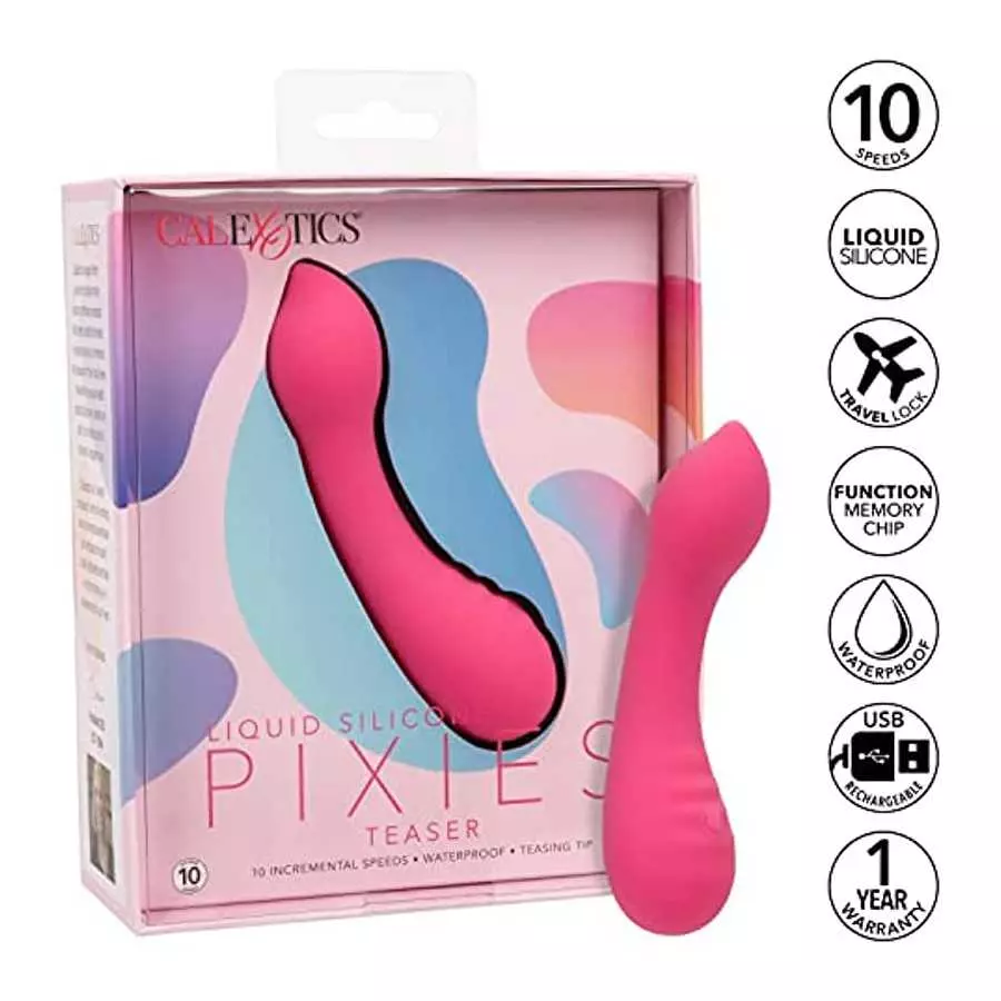CalExotics Liquid Silicone Pixies® Teaser – Rechargeable Travel Size Mini Vibrator –Waterproof Adult Sex Toy for Women – Pink