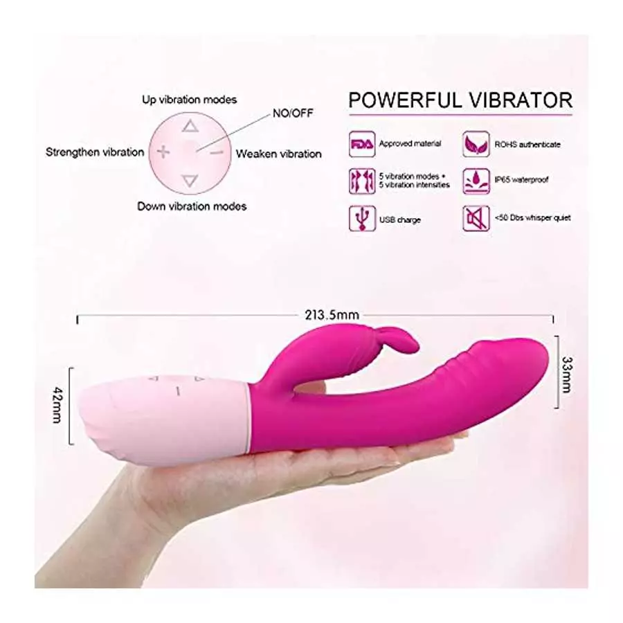 Lxxve Female Vibrator Available, Rechargeable Massage Wand Vibrator Waterproof,5 Vibration Modes of G-spot Penis, Pink Rabbit Vi