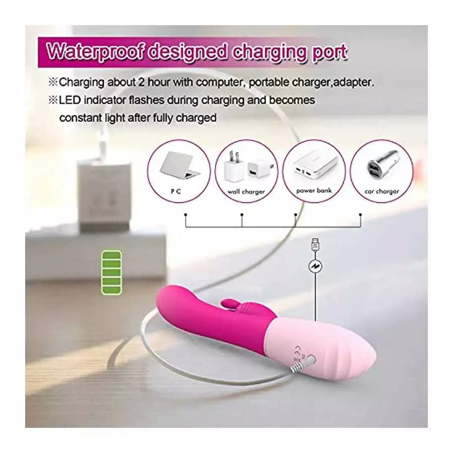 Lxxve Female Vibrator Available, Rechargeable Massage Wand Vibrator Waterproof,5 Vibration Modes of G-spot Penis, Pink Rabbit Vi
