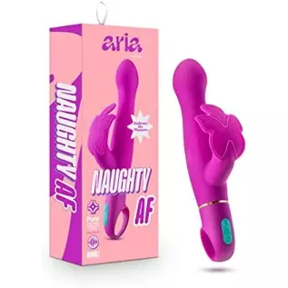 Blush Aria Naughty AF Silicone Rabbit Vibrator - Rumble Tech Powerful Rumbly 10 Vibration Settings - G Spot and Clitoral Stimula