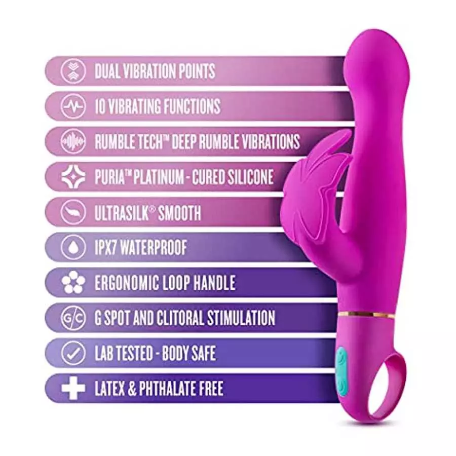 Blush Aria Naughty AF Silicone Rabbit Vibrator - Rumble Tech Powerful Rumbly 10 Vibration Settings - G Spot and Clitoral Stimula