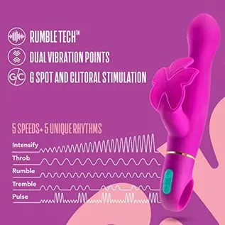 Blush Aria Naughty AF Silicone Rabbit Vibrator - Rumble Tech Powerful Rumbly 10 Vibration Settings - G Spot and Clitoral Stimula