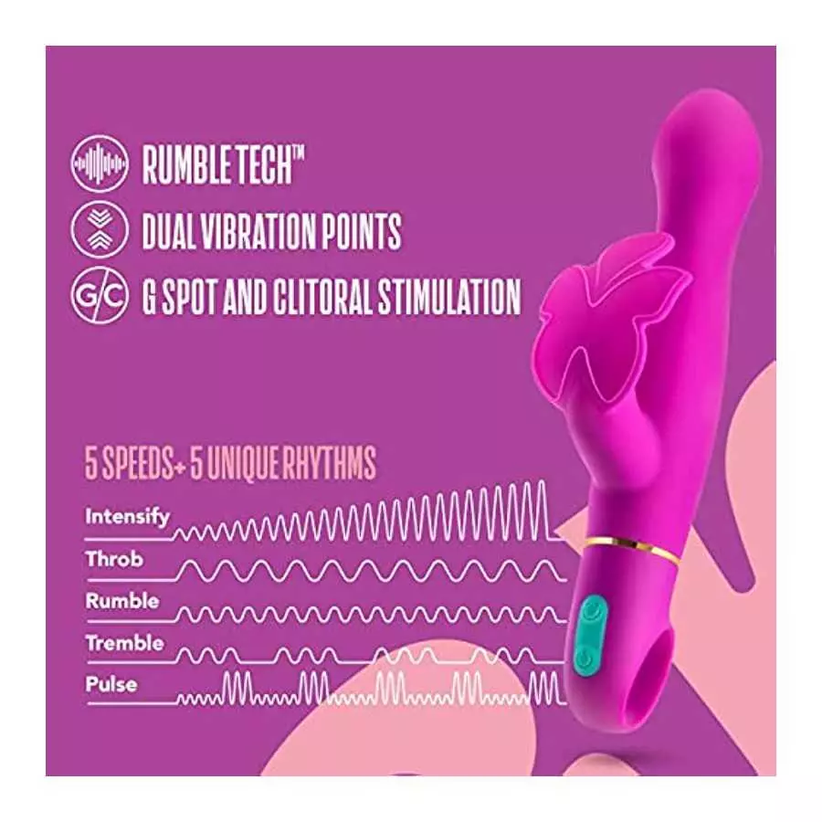 Blush Aria Naughty AF Silicone Rabbit Vibrator - Rumble Tech Powerful Rumbly 10 Vibration Settings - G Spot and Clitoral Stimula