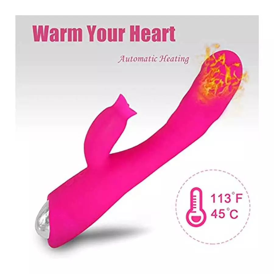 Rabbit Vibrator, Heating Dildo Vibrator with 30 Modes, Sucking & Licking 2 in 1 Dildo Vibration Machine for Women & Couples Rose