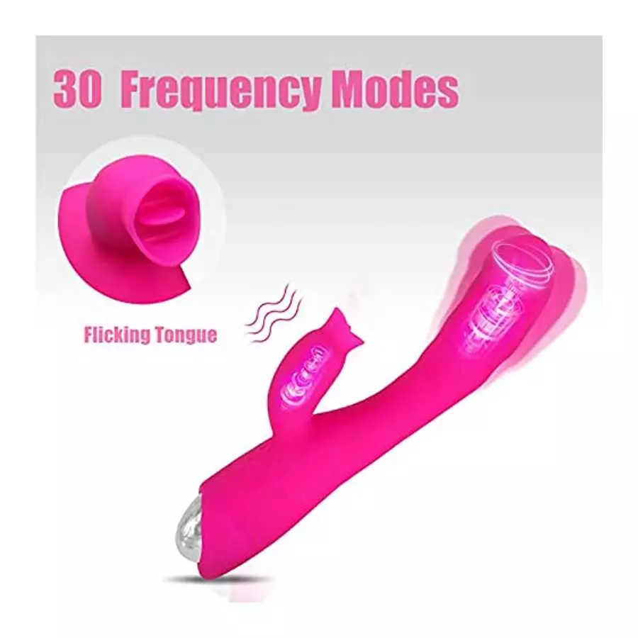 Rabbit Vibrator, Heating Dildo Vibrator with 30 Modes, Sucking & Licking 2 in 1 Dildo Vibration Machine for Women & Couples Rose