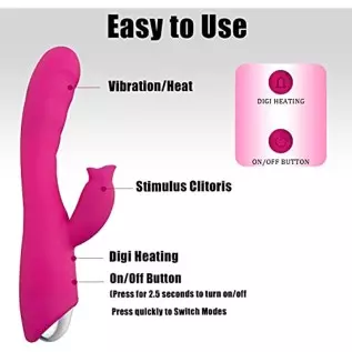 Rabbit Vibrator, Heating Dildo Vibrator with 30 Modes, Sucking & Licking 2 in 1 Dildo Vibration Machine for Women & Couples Rose Rabbit Vibrator, Heating Dildo Vibrator with 30 Modes, Sucking & Licking 2 in 1 Dildo Vibration Machine for Women & Couples Rose