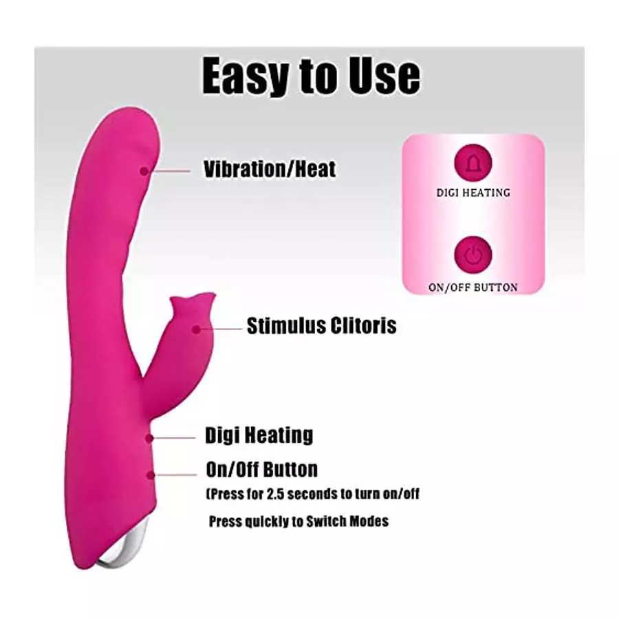 Rabbit Vibrator, Heating Dildo Vibrator with 30 Modes, Sucking & Licking 2 in 1 Dildo Vibration Machine for Women & Couples Rose