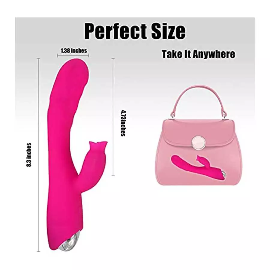Rabbit Vibrator, Heating Dildo Vibrator with 30 Modes, Sucking & Licking 2 in 1 Dildo Vibration Machine for Women & Couples Rose