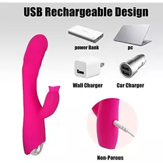 Rabbit Vibrator, Heating Dildo Vibrator with 30 Modes, Sucking & Licking 2 in 1 Dildo Vibration Machine for Women & Couples Rose Rabbit Vibrator, Heating Dildo Vibrator with 30 Modes, Sucking & Licking 2 in 1 Dildo Vibration Machine for Women & Couples Rose