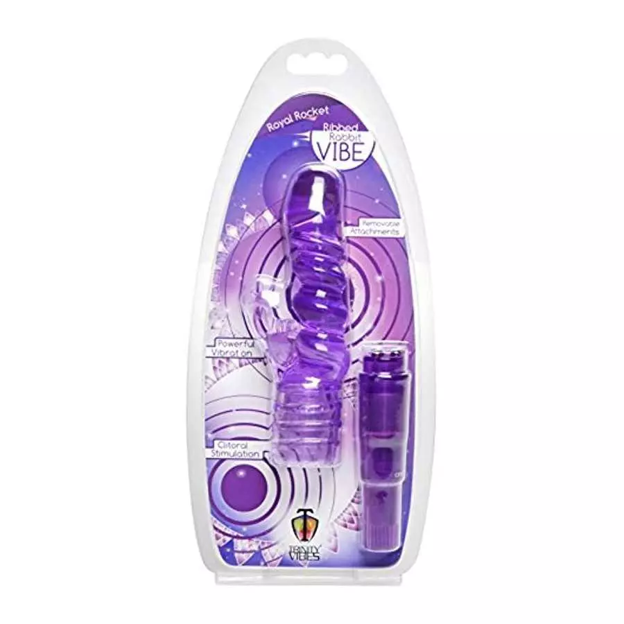 Trinity Vibes Royal Rocker Ribbed Rabbit Vibrator, Purple, 8.5 Inch, (AE561)