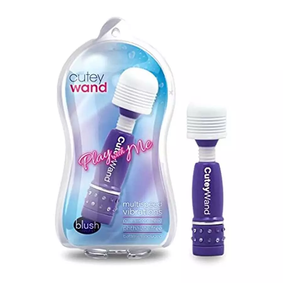 Blush Play with Me - 4 Inch Cutey Adjustable Multi Speed Silicone Head Fragrance Free Battery Powered Mini Wand - High Power Fle