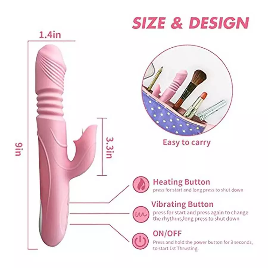 Thrusting Dildo Rabbit Vibrator for Women, Powerful Vibrator Adult Sensory Toys G Spot Sex Toy with 3 Telescopic & 7 Vibration M