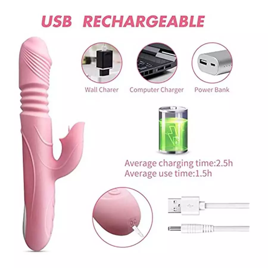 Thrusting Dildo Rabbit Vibrator for Women, Powerful Vibrator Adult Sensory Toys G Spot Sex Toy with 3 Telescopic & 7 Vibration M