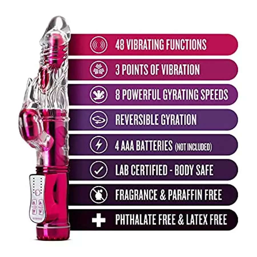 Blush Sexy Things Frisky Rabbit 48 Function 3 Vibration Points Reversible Gyrating Shaft Phthalate Free Body Safe Soft Vibrator 